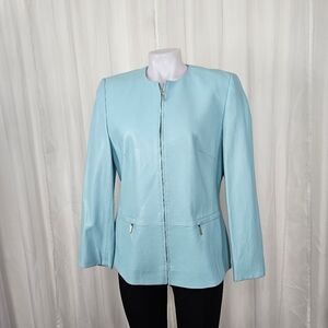 Basler Faux Vegan Leather Zip Front Jacket Light Blue Medium
